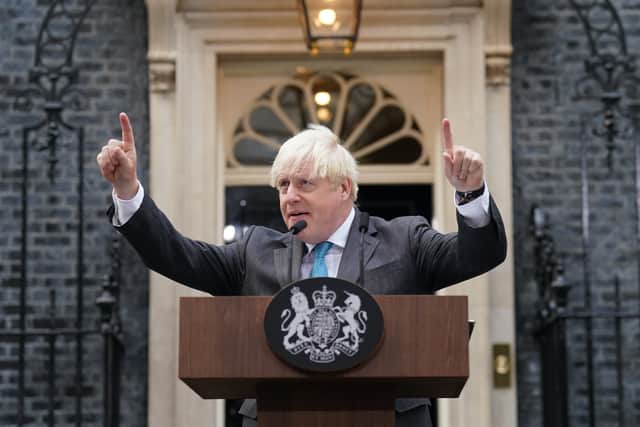 Outgoing Prime Minister Boris Johnson makes a speech outside 10 Downing Street, London, before leaving for Balmoral for an audience with Queen Elizabeth II to formally resign as Prime Minister. Credit: PA