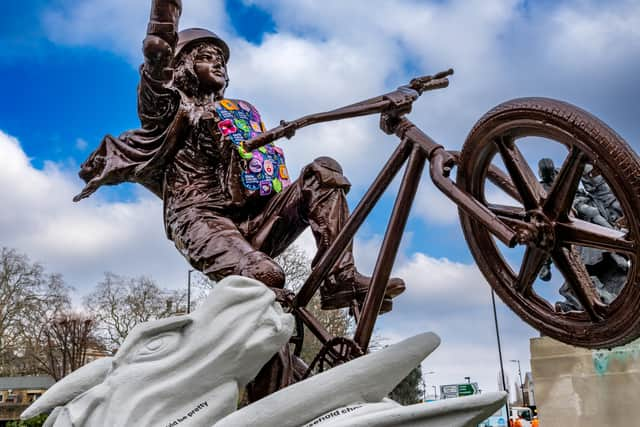 The 'Georgina and the Dragon’ model shows a powerful young girl rearing on a BMX bike as she triumphantly slays the dragon, which symbolises several stereotypes females still face today.