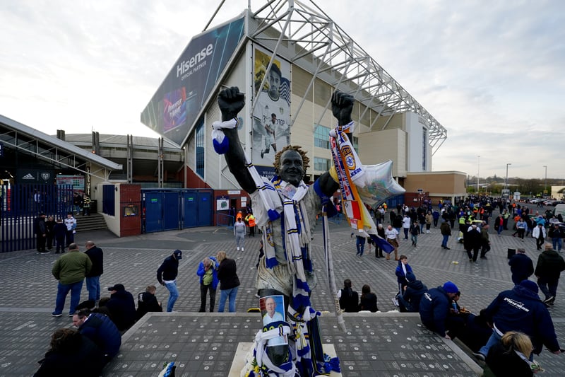 A general view of The Billy Bremner Statue at Elland Road as fans congregate 