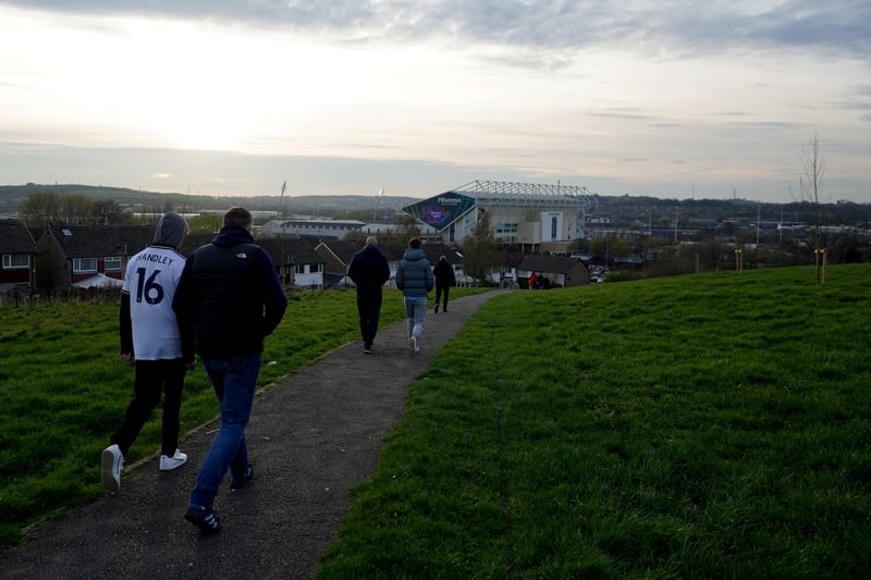 Fans walk to the Premier League match at Elland Road