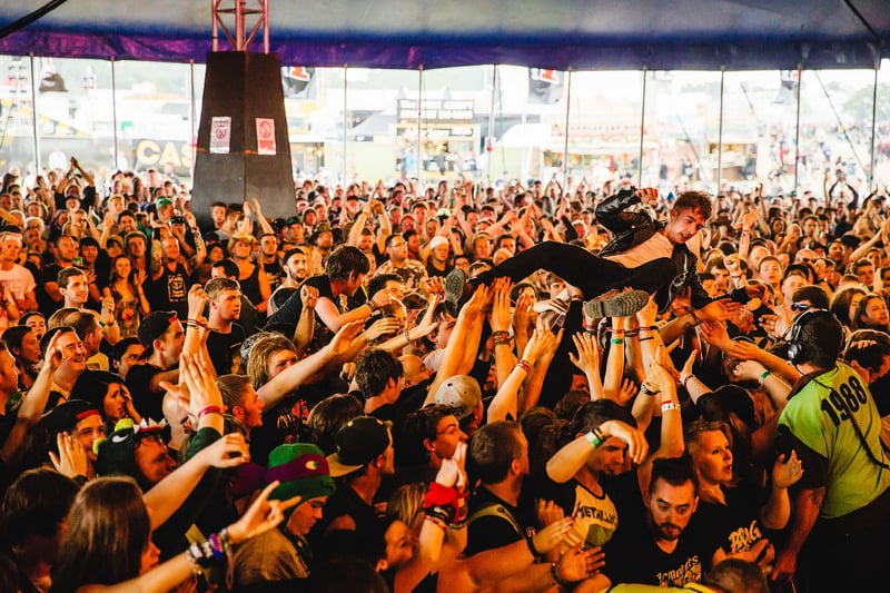 Crowd diving at the Marmozets in 2014