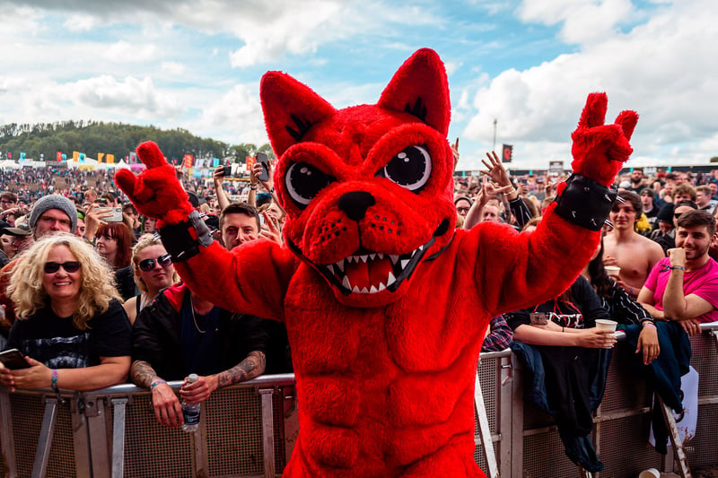 The crowd and the Download Festival mascot 2019
