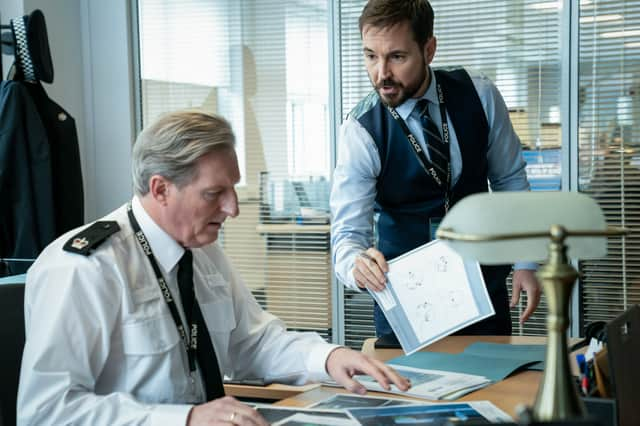 Superintendent Ted Hastings (Adrian Dunbar) and DS Steve Arnott (Martin Compston) - (C) World Productions - Photographer: Steffan Hill