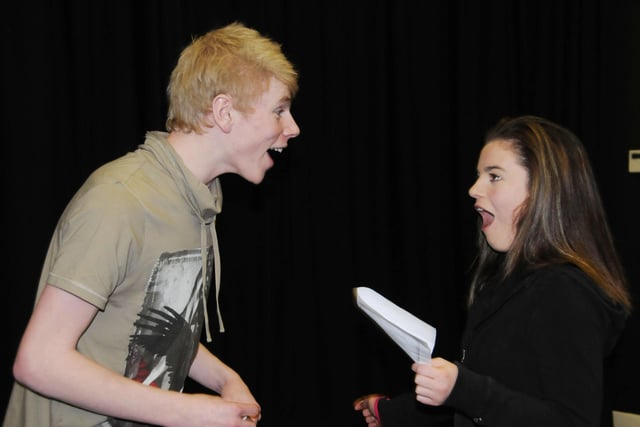 Robert Cockburn 16, and Nichol Kilty 17, rehearse their parts at a Blood Brothers workshop in 2012.