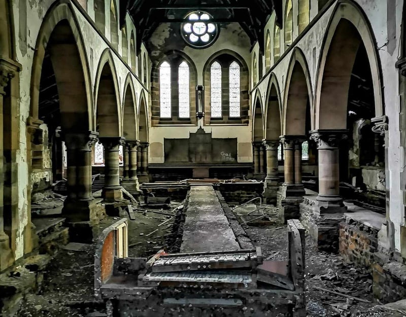 Middlewood Chapel, in Sheffield, was built in 1875, soon after Middlewood Asylum opened nearby. The vast Gothic-style building could hold 700 worshippers. It was badly damaged by fire in 1988 and although the money was raised for its restoration, the last service there took place on November 6, 1996. Photo: Lost Places & Forgotten Faces