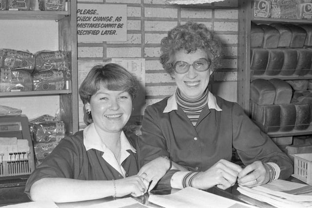 Catering at Carricks. Here are  Christine Delaney and Sarah Crozier at the Market Square shop in 1980.