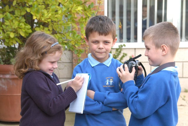 Six year old newshounds, from left Lucy Surtees (reporter) Callum Coates (editor) and Adam Bresnen (photographer) were showing their presenting skills in 2008.