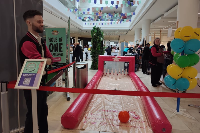 Games makes the shopping experience all the more fun. Attendees at Derbion’s student fair can have a go at pop-up skittles to bring a smile to their weekend. 