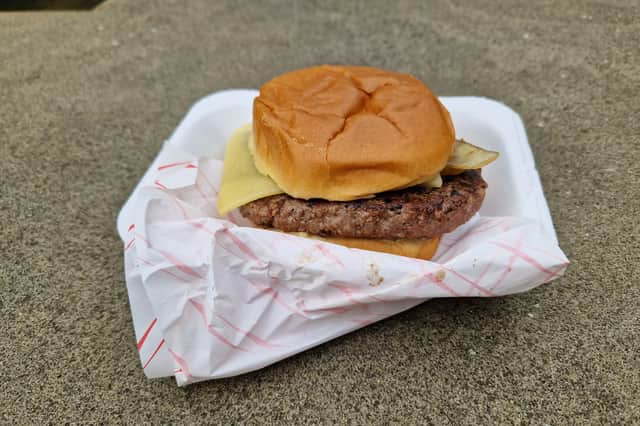 A kangaroo burger from the Speciality Burgers stall at the continental market on Pinstone Street, beside the Peace Gardens, which cost £6.