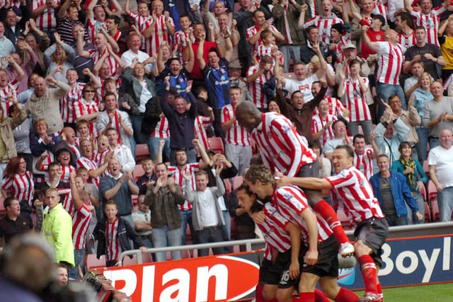 Sunderland celebrate a goal in the 2-0 win 15 years ago.
