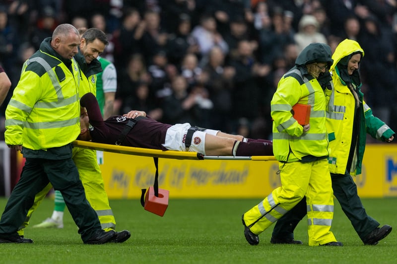 The Hearts defender was stretchered off just before half-time and the extent of his injury is yet to be determined. 