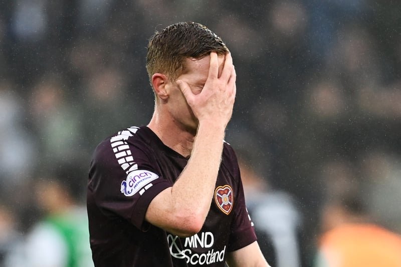 The Jambos centre-half struck the top of goal in an attempt to find the winner against Hibs. 