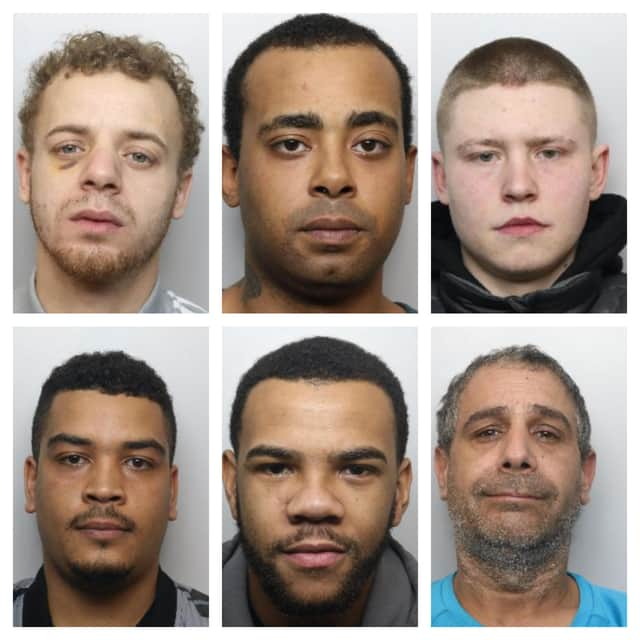 Left to right, top row- Galloway, James and Woodhead. Left to right bottom row- Scott, Anderson and Khan. (Photo courtesy of South Yorkshire Police)