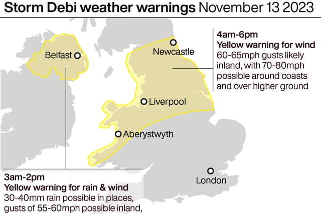 Storm Debi Met Office weather warnings (Photo: PA Wire)