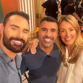 Sheffield pawnbroker Dan Hatfield with This Morning presenters Rylan Clark and Cat Deeley