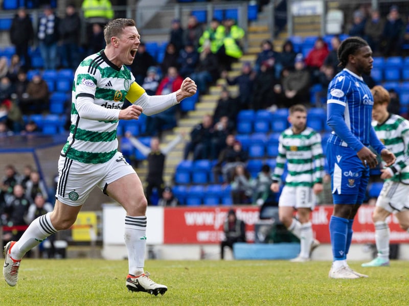 Celtic's Callum McGregor celebrates as he scores to make it 1-1  against St Johnstone at McDiarmid Park