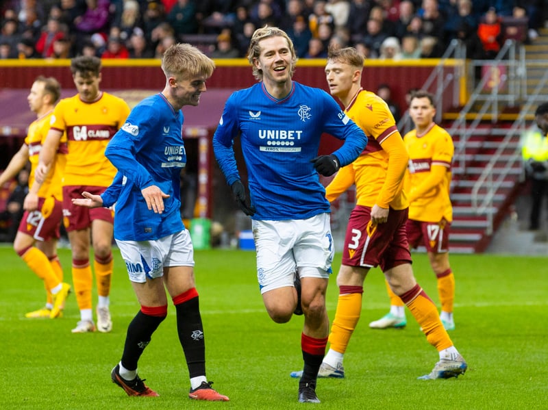  Rangers' Todd Cantwell celebrates as he scores to make it 2-0 against Motherwell at Fir Park.