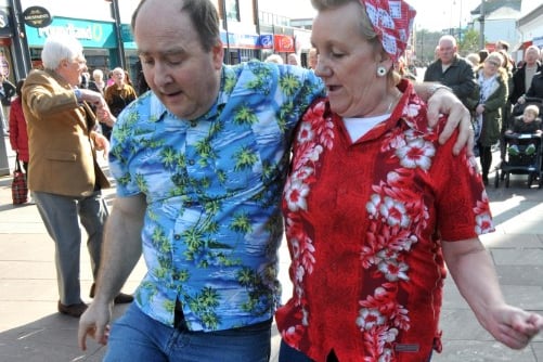The Jive Aces were in the Market Square in 2014, giving a performance and encouraging shoppers to join in the jiving as part of an anti-drugs campaign roadshow.