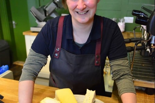 Amanda Martin with a selection of cheeses at the newly opened deli Fat Unicorn in Sunderland in 2020.