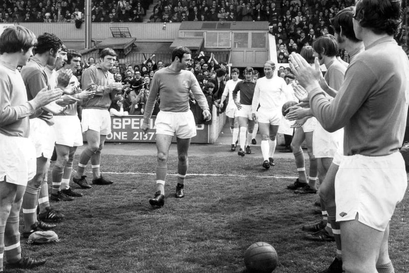 Jimmy Armfield runs out for his final match at Blackpool FC's Bloomfield Road, against Manchester United in May 1951 