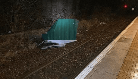 Photo issued by Network Rail Scotland of the remains of a garden shed on the line at Bellgrove station in Glasgow. 