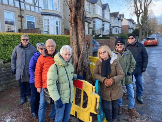 Coun Barbara Masters, front, with Dunkeld Road residents protesting at the long wait for resurfacing in January 2023.