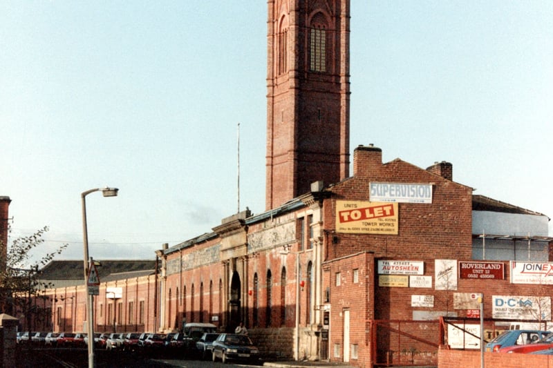 A  view looking along Globe Road on to the largest of the Italianate Towers known as the Giotto Tower.