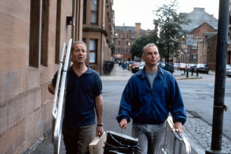 Joe and Shanks are spotted walking up Stewartville Street in Partick with their painting gear as they search for Sarah's house. Shanks admits that he has never hung a strip of wallpaper in his life.