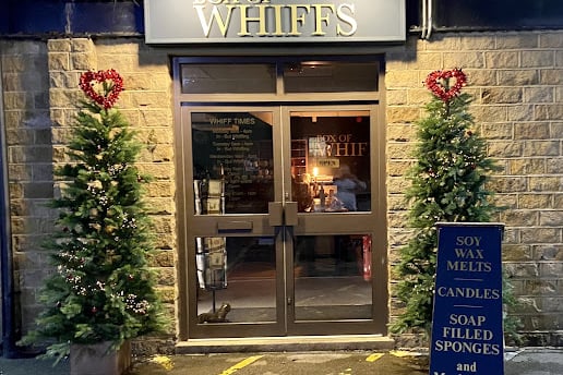 Box of Whiffs, a candle shop in Springfield Mills, Farsley offers burners, diffusers, mugs, soap filled sponges, car fresheners and more. It is currently temporarily closed as building works take place to expand the space. 