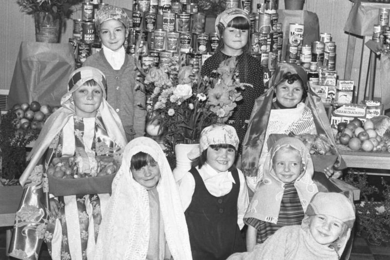 Harvest Festival time at Hudson Road Primary in October 1978 and these pupils put on a show about the Bible.