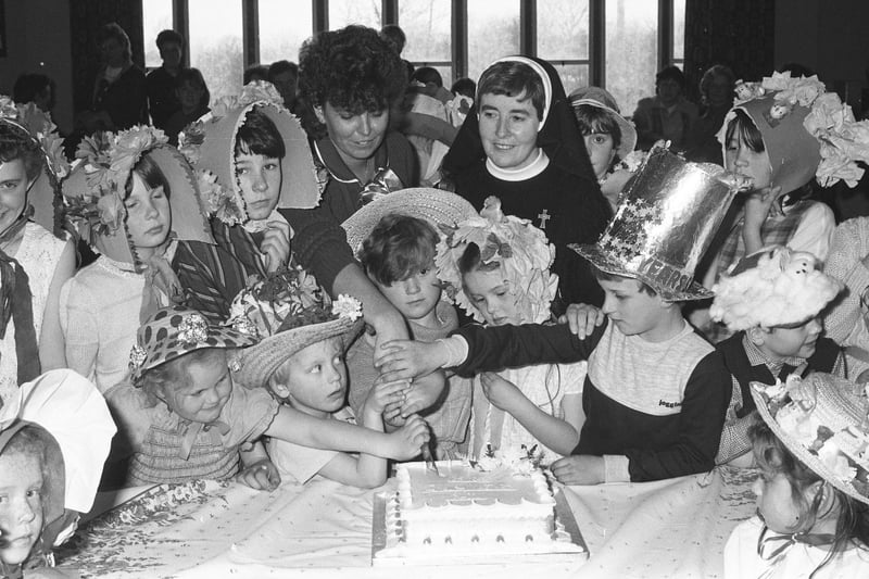 Time for cake at English Martyrs Primary School, Southwick.
The school celebrated its silver jubilee in April 1984