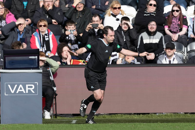 VAR intervention was deemend correct but a penalty should have been awarded to St Mirren for a foul by Hearts player Aidan Denholm on St Mirren player Conor McMenamin. Final score: St Mirren 1-2 Hearts