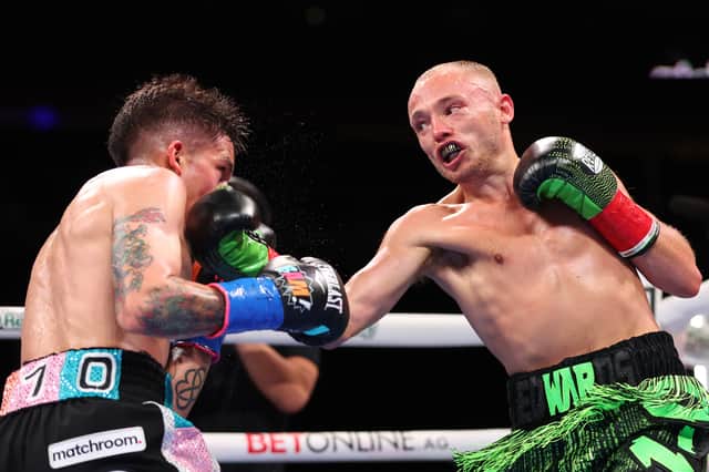 Sunny Edwards in action against Jesse Rodriguez. He said a world championship ring stolen from his home in Greystones, Sheffield, has no monetary value but carries an 'untold amount of sentimental worth to me and my family'. Photo: Christian Petersen/Getty Images