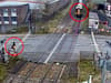 Train almost hits pedestrian on railway tracks seconds after he climbs level crossing barrier