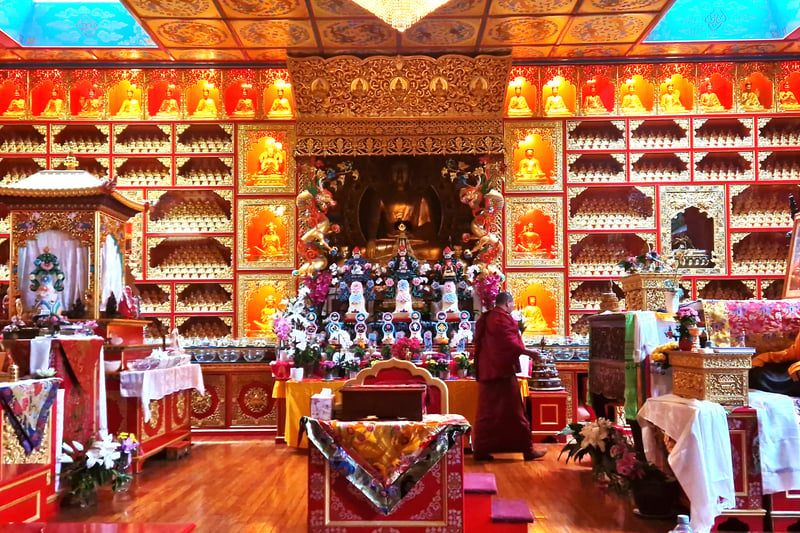 Inside the main temple at Samye Ling where teachings and prayers take place. 