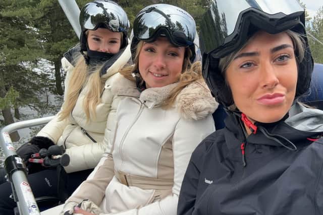 Left to right friends Laura, Olivia and Anastasia - pictured minutes before Olivia suffered the horrific accident.