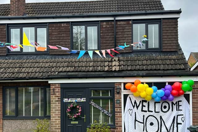 The welcome home banner for Olivia's return to Aston, 39 days after her accident.