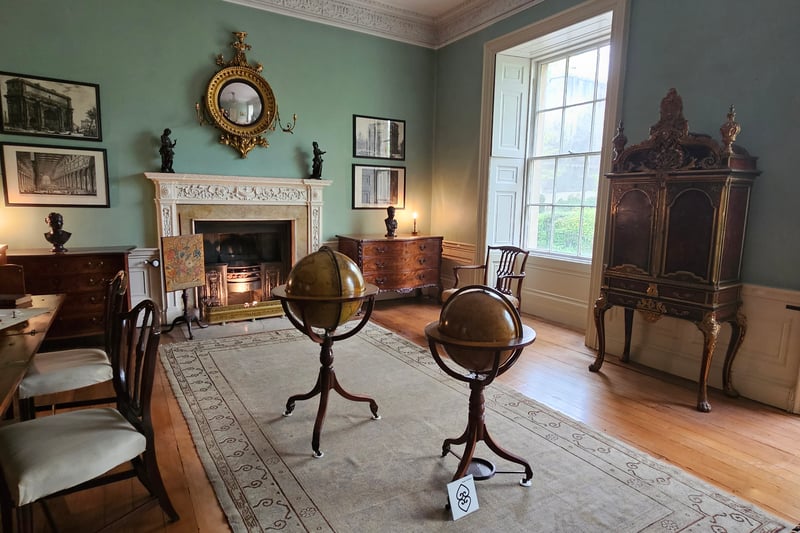 The room, which is located at the front of the house on the first floor, was originally a bedroom but is now displayed as a library with a spectacular secretaire bookcase from 1800 and a collector's cabinet of 1745 richly ornamented with brass and gilt-bronze and fitted with more than 50 drawers.