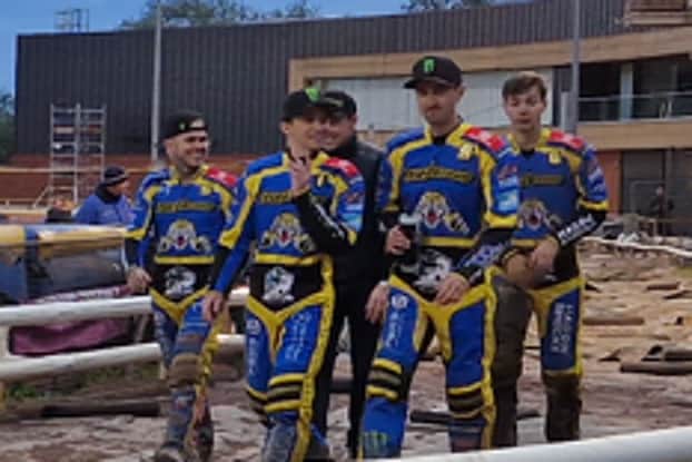 Jack Holder celebrates Sheffield's win and his new track record with team maters