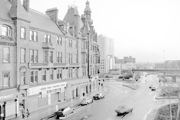 A view outside of Charing Cross Mansions before Tay House was built. 