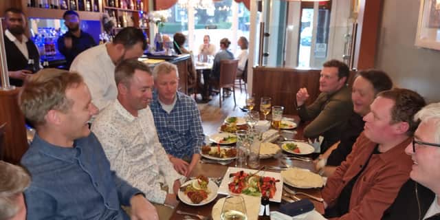 The Ecclesall Road curry house was "packed" on Saturday night, and saw Dan Walker dine out with university friends.