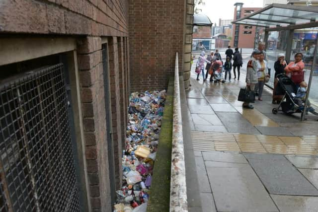 Litter outside the building.