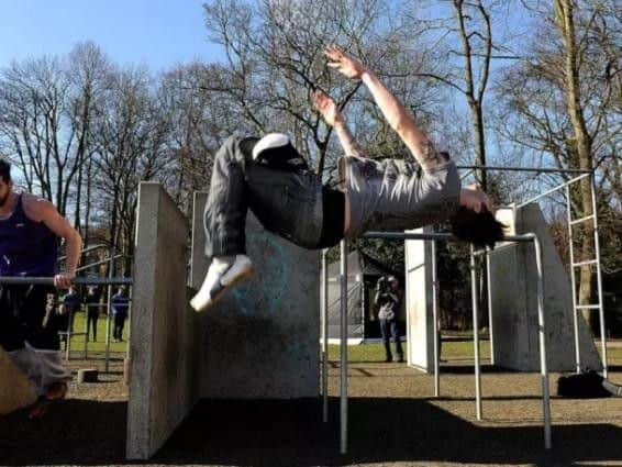 Youngsters at the parkour site in Endcliffe Park.