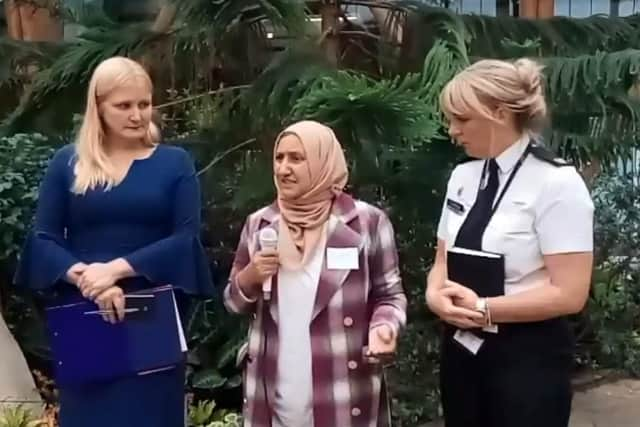 Pictured at tonight's debate is The Star's editor, Nancy Fielder; Sabrah Al-Saroori, the mother of fatal stab victim, Sami-Al-Saroori and Detective Superintendent, Una Jennings.