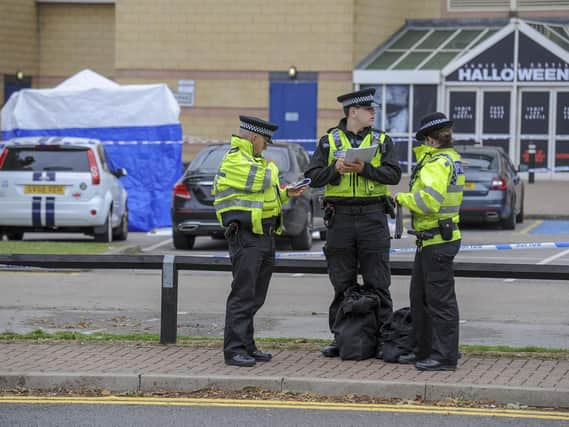 Police at the scene of an assault at Centertainmement in Sheffield in which a man died