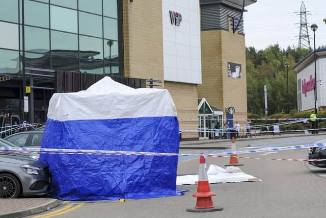 Police at the scene of an assault at Centertainmement in Sheffield in which a man died