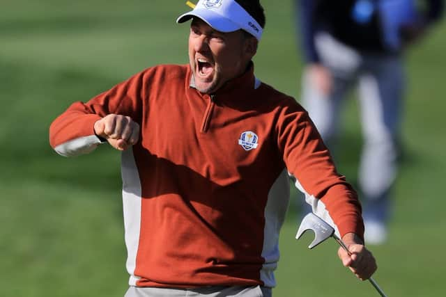 Team Europe's Ian Poulter celebrates his putt on the 7th green during the Fourballs match on day two of the Ryder Cup at Le Golf National, Saint-Quentin-en-Yvelines, Paris. PRESS ASSOCIATION Photo. Picture date: Saturday September 29, 2018. See PA story GOLF Ryder. Photo credit should read: Gareth Fuller/PA Wire. RESTRICTIONS: Use subject to restrictions. Written editorial use only. No commercial use.