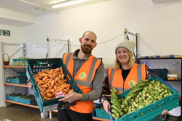 The Real Junk Food Project Sheffield directors Rene Meijer and Jo Hercberg with some of the products available at the Share Markettche