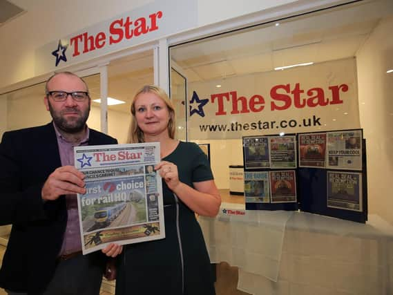 The Star pop-up newsroom at Crystal Peaks Shopping Centre. Pictured is Star Editor Nancy Fielder and Night Editor Chris Holt.