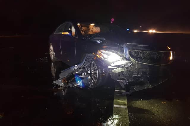 This was the scene on the M1, at junction 31, after a car spun out of control and hit the central reservation